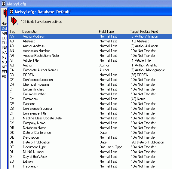 Configurazione dei singoli campi