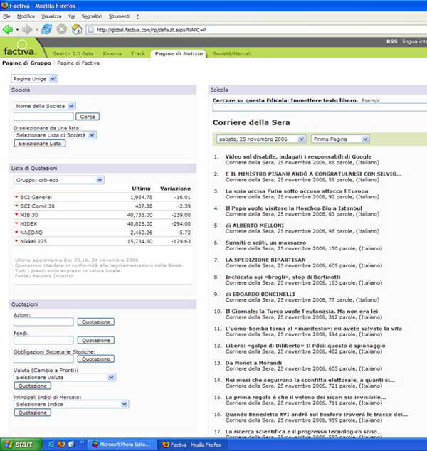 factiva: canale pagina di notizie